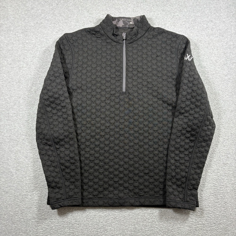 Greyson Mens Large Wolf Quilted 1/4 Zip Pullover Black Golf Sweatshirt Preppy